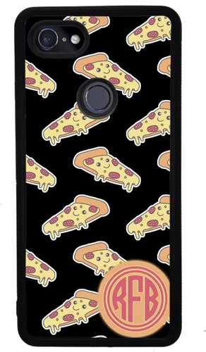 Vista 4 de Smiley Face Pepperoni Pizza - Funda personalizada de goma negra con monograma compatible con Google Pixel 10, 10 Pro, 10 Pro XL, 9a, 9 Pro, Pixel 9