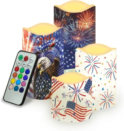 Vista 14 de Jeiento American Flag Flameless Candles 4 Pack 4th of July Home Decoration Flower American Flag LED Candles Battery Operated with Timer Remote