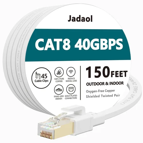 Vista 10 de Jadaol Cable Ethernet Cat8 1.5 pies 40Gbps 2000MHz Cable LAN S/FTP plano