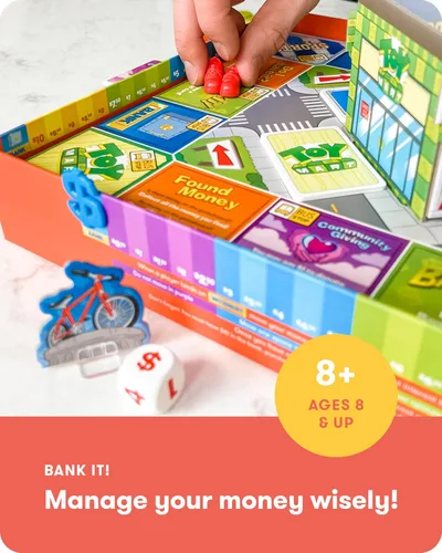 Vista 2 de SimplyFun BankIt! - Juego de dinero para niños - Aprende a ahorrar, gastar, donar, ganar intereses bancarios y más - Juego para niños de 8 años