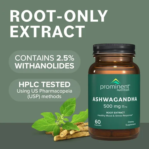 Vista 5 de Prominent Nutrition Suplemento Ashwagandha – Extracto de raíz de Shagandha clínicamente investigado para un estado de ánimo saludable y apoyo al
