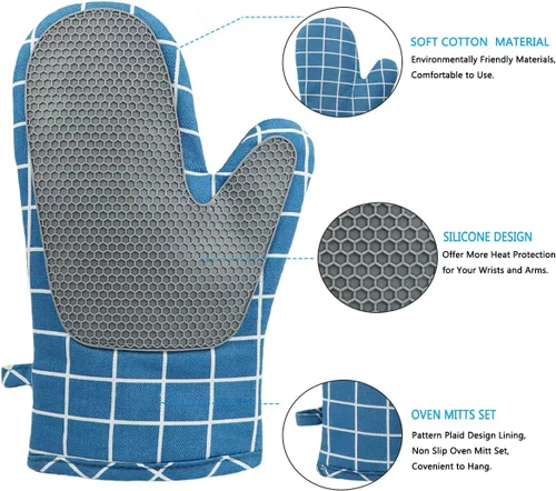 Vista 2 de Guantes de horno y agarraderas para barbacoa, guantes de horno y soportes para ollas con relleno reciclado, guantes de cocina antideslizantes