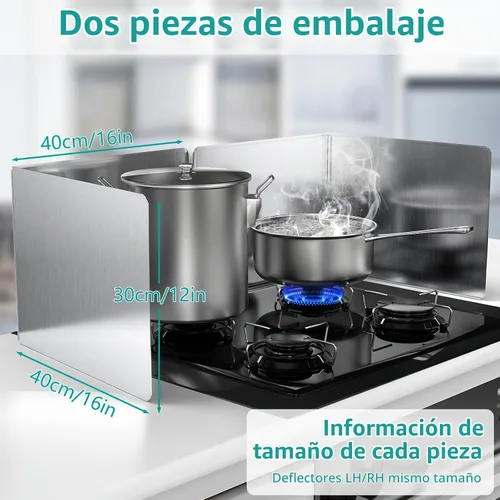 Vista 2 de Protector contra salpicaduras de cocina de 16 x 12 pulgadas, 2 unidades, panel plegable de acero inoxidable con protección de bordes, aislamiento