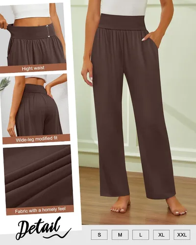Vista 24 de Neer - Conjunto de 3 pantalones de yoga de pierna ancha para mujer - Pantalones deportivos cómodos, holgados, de cintura alta y casuales