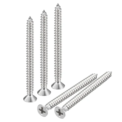 Vista 8 de uxcell Tornillos de chapa de cabeza plana #4x1, 50 tornillos de madera Phillips Drive Tornillos de acero inoxidable 304 Autoperforantes