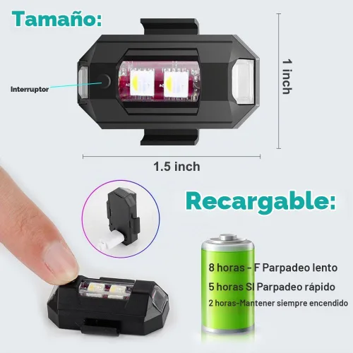 Vista 6 de QVEVDACAR - Luces estroboscópicas LED para dron, 7 colores, mini, USB recargable, iluminación anticolisión, luces traseras para aviones