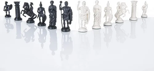 Vista 5 de Juego de ajedrez romano – Tablero de ajedrez de vinilo Negro/Blanco Tamaño 17,3" + Piezas de Ajedrez Romano 3,75" Negro/Blanco