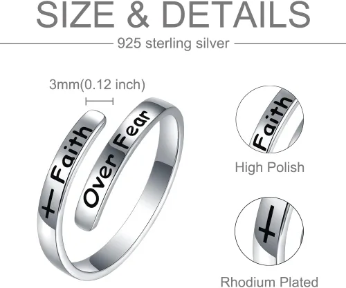 Vista 6 de AMBCESSER Anillos ajustables inspiradores de plata de ley 925, regalo de joyería de aliento de personalidad para mujeres y niñas