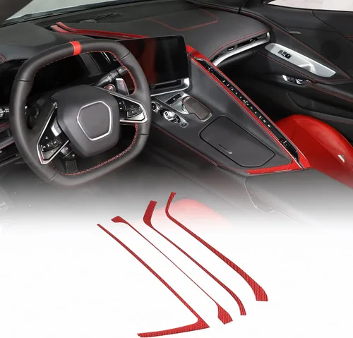 Vista 8 de Kit de decoración de tira de calcomanías de fibra de carbono real 3D suave para centro de automóvil, interruptor de CA, compatible con Corvette C8