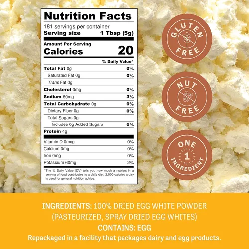 Vista 3 de Judee's Gluten Free Polvo de proteína de clara de huevo seco, nutrición completa y proteína de huevo, polvo para hornear y merengue sin gluten