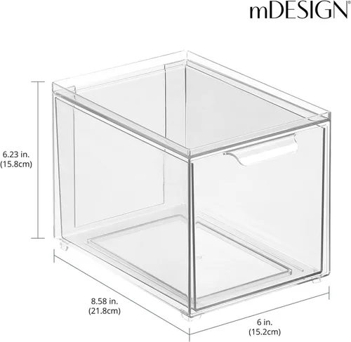 Vista 4 de mDesign Almacenamiento de baño apilable de plástico con cajón organizador extraíble para gabinete, tocador, estante, armario, armario u organización