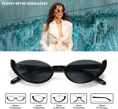 Vista 4 de FEISEDY Gafas de sol de ojo de gato pequeñas de moda retro para mujer, gafas de sol frescas B2864