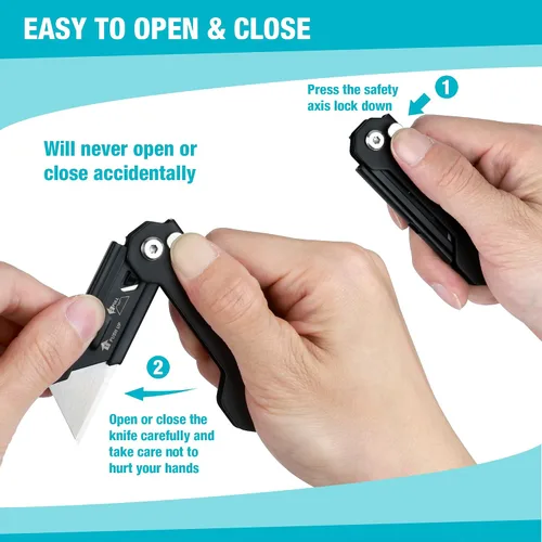 Vista 3 de DURATECH Paquete de 2 Cuchillos Utilitarios Plegables, Mini Cortador de Cajas con Bloqueo de Eje de Seguridad, Clip para Cinturón, Mecanismo
