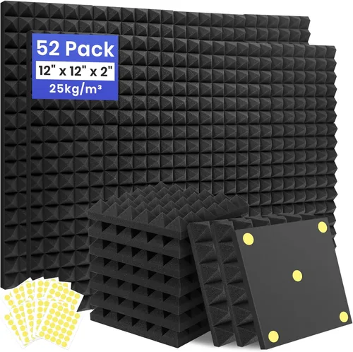 Vista 9 de Focusound Paquete de 26 paneles de espuma a prueba de sonido para paredes, paneles de espuma acústica piramidal de 12 x 12 x 2 pulgadas, paneles