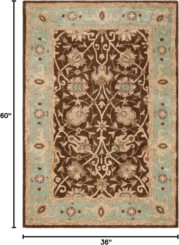 Vista 2 de SAFAVIEH Antiquity Collection - Alfombra decorativa de 3 x 5 pies, marrón y verde, hecha a mano, lana oriental tradicional, ideal para zonas de alto