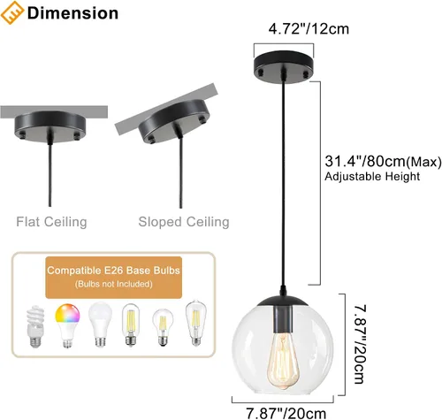 Vista 3 de Lámpara Colgante de Globo, Accesorio de Iluminación Colgante Moderno, Candelabro Clásico en Racimo con Pantallas de Vidrio Transparente