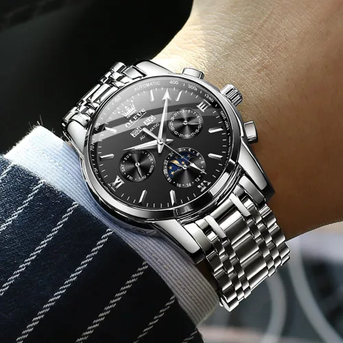 Vista 3 de OLEVS Relojes automáticos para hombre, esqueleto mecánico, de lujo, a la moda, reloj de pulsera luminoso impermeable