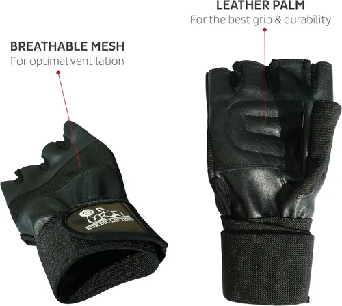 Vista 5 de Nordic Lifting Guantes de levantamiento de pesas con muñequeras de 12 pulgadas, guantes de entrenamiento con soporte para la muñeca para hombres