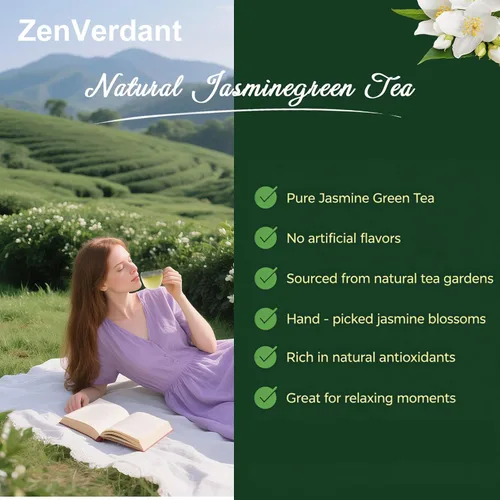 Vista 8 de ZenVerdant Té verde de jazmín de primera calidad, hojas sueltas, baja en cafeína, alto antioxidante, suave, no amargo, listo para preparación