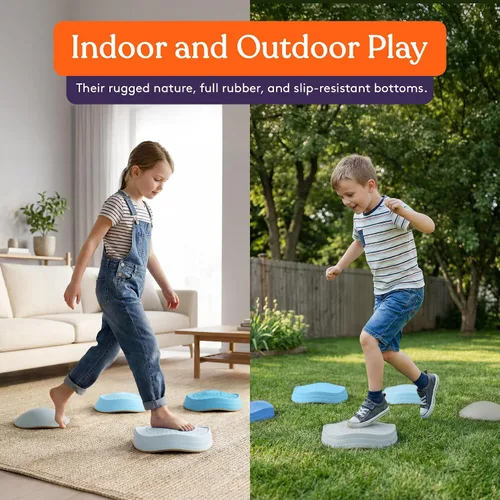Vista 7 de Special Supplies Stepping Stones for Kids, 5 Balance Indoor and Outdoor Blocks Promote Coordination, Balance, Strength, Child Safe Rubber, Non-Slip