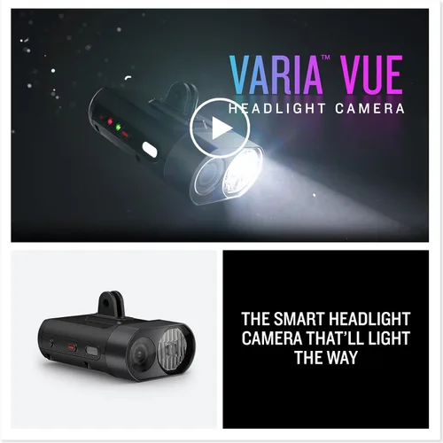Vista 7 de Garmin Varia™ Vue, Faro de ciclismo y cámara 4k, intensidad de luz de hasta 600 lúmenes, grabación de video nítida, detección de incidentes mientras