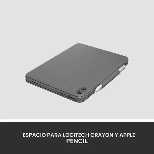 Vista 8 de Logitech Funda de teclado tipo folio resistente para iPad (10ª generación y A16) con conector inteligente y teclado duradero a prueba de derrames