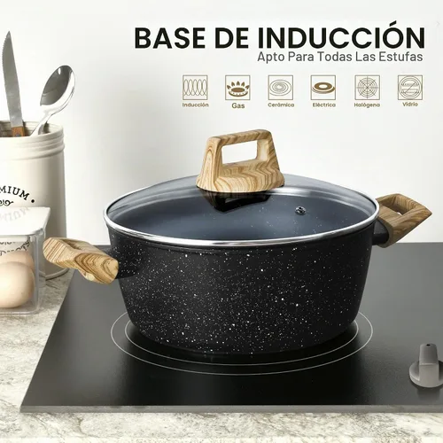 Vista 4 de MICHELANGELO Olla de sopa antiadherente de 4.3 cuartos de galón con tapa, revestimiento de granito no tóxico, compatible con inducción, olla Negro