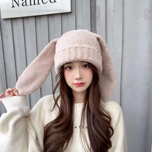Vista 5 de Fauxfur Y2k - Gorro de conejo para mujer, gorro de invierno cálido con diseño de calavera y pompón, sombrero holgado
