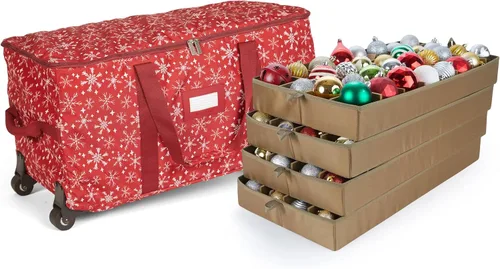 Vista 15 de Covermates Keepsakes Bolsa de almacenamiento ajustable para adornos, con asas de transporte, protección acolchada, ruedas dobles, almacenamiento