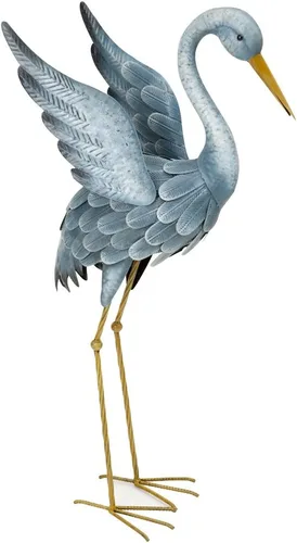 Vista 4 de Bits and Pieces - Juego de escultura de metal de garza azul japonesa - Dos grúas de pie perfectas para la decoración del jardín - Arte de jardín