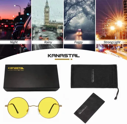 Vista 6 de KANASTAL Gafas de sol redondas polarizadas para mujeres y hombres, estilo hippie con protección UV400