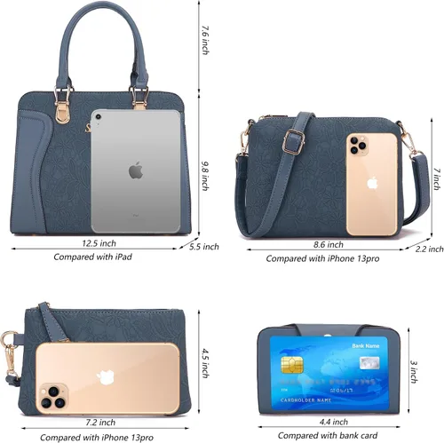 Vista 34 de Bolsos de mano de moda para mujer, bolsa de hombro, asa superior, bolsa de mano, juego de 4 piezas