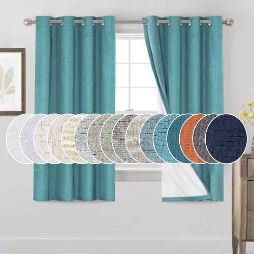 Vista 142 de Cortinas con textura de lino 100% opacas de 64 pulgadas de largo, juego de 2 paneles de cortinas de lino opacas con forro aislante térmico que Arena