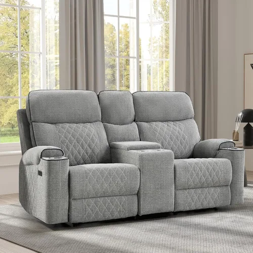 Vista 10 de EBELLO Sofá reclinable eléctrico de tela, sofá reclinable de dos plazas con portavasos, puertos de carga USB tipo C y espacio de almacenamiento, 2