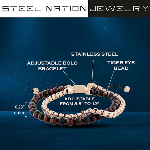 Vista 3 de Stainless Steel Bead Beaded Double Strand Rolo Chain Adjustable Nylon Bolo Bracelet - 8-12"-12