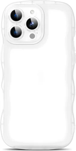 Vista 59 de SKYLMW Funda compatible con iPhone 12 Pro, diseño de ondas rizadas kawaii, borde chapado de lujo, elegante parte trasera transparente brillante, TPU