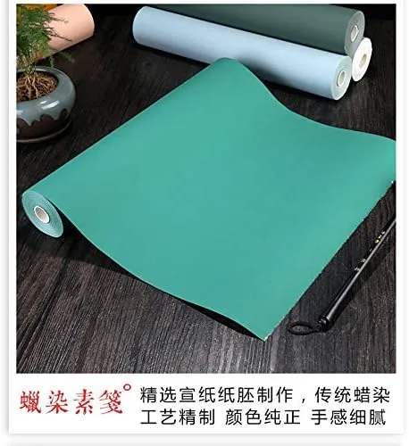 Vista 2 de Rollo de escritura de pintura Batik Xuan Paper Thickening Rice Sumi Paper para práctica caligrafía china japonesa y dibujo con pincel (verde militar)
