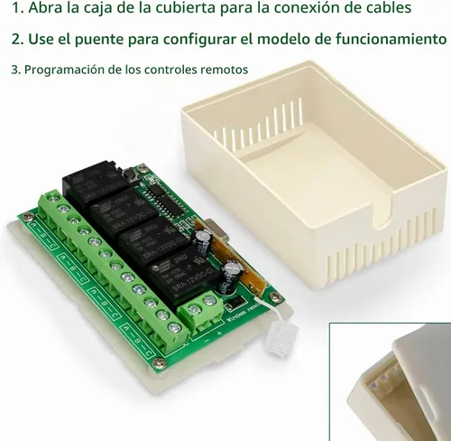 Vista 3 de Interruptor Remoto de Relé de 12V Interruptor de Control Remoto Inalámbrico RF Módulo de Relé de 4 Canales Transmisor de 433Mhz Kit Receptor