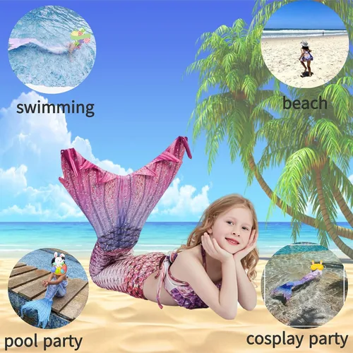 Vista 4 de Traje de baño de princesa (sin monoaleta) con cola de sirena para nadar para niñas y niños