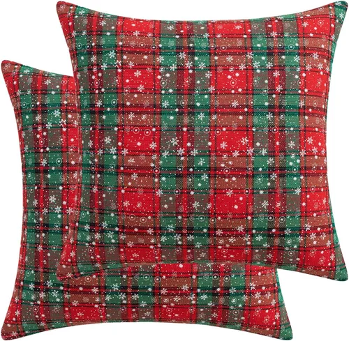 Vista 9 de MOJUN Juego de 2 fundas de almohada navideñas de 18 x 18 pulgadas, fundas de almohada decorativas de Navidad con copos de nieve, funda de cojín