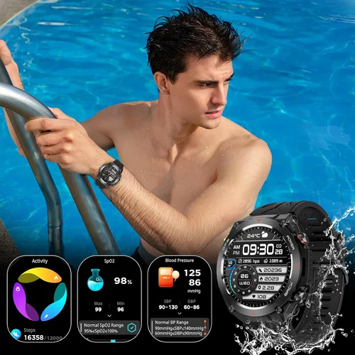 Vista 7 de Reloj inteligente militar con GPS, presión/altitud/brújula, reloj inteligente resistente para hombres con batería extragrande de 650 mAh