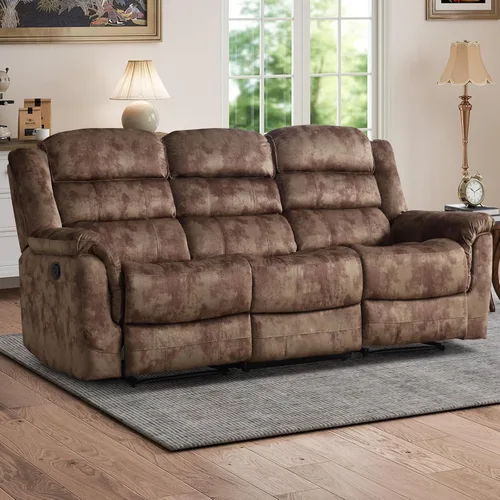 Vista 30 de EBELLO - Silla reclinable manual, sofá reclinable de tela suave con apoyabrazos y respaldo acolchado para sala de estar, dormitorio, color marrón