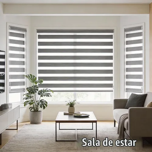 Vista 7 de Persianas Cebra para Ventanas, Cortinas Cebra de Parada Libre, Persianas Transparentes de Doble Capa que Filtran la Luz para Ventanas Interiores