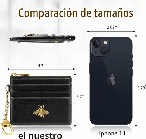 Vista 6 de SEAVILIA - Cartera pequeña con llavero para mujer, con bloqueo RFID Negro