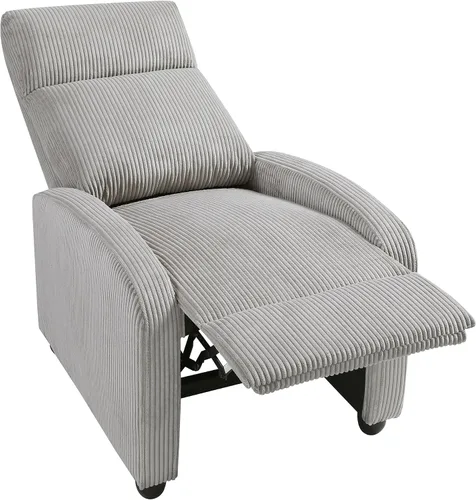 Vista 14 de Lexicon Sillón Reclinable de Pana con Respaldo Empujable Sillón Butaca Reclinable de Empuje hacia Atrás, Marco de Madera Sólida y Base de Metal Gris