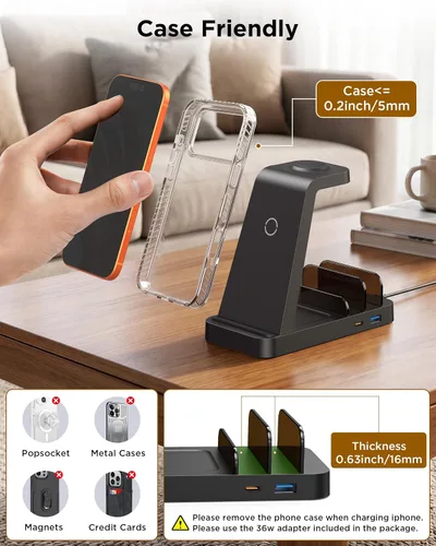 Vista 4 de Cargador inalámbrico para iPhone - Estación de carga 5 en 1 para múltiples dispositivos Apple: Soporte de carga rápida inalámbrica para iPhone 17