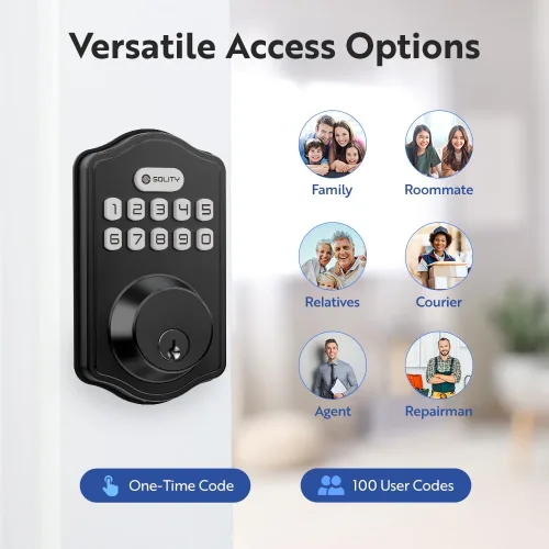 Vista 3 de Solity Cerradura de Perno Digital Inteligente, Entrada sin Llave, Bloqueo Automático, 100 Códigos Personalizados, Fácil Instalación, Teclado