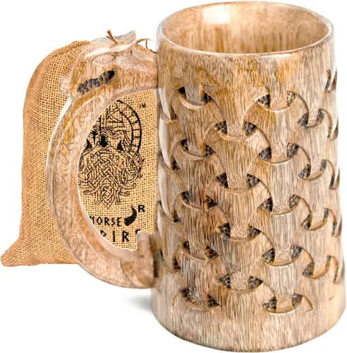 Vista 10 de Jarra de Cerveza de Madera Premium 20Oz Estilo Urnes 100% Hecha a Mano Jarra de Cerveza Accesorios de Vino Regalos Vikingos Regalo Medieval Tankard