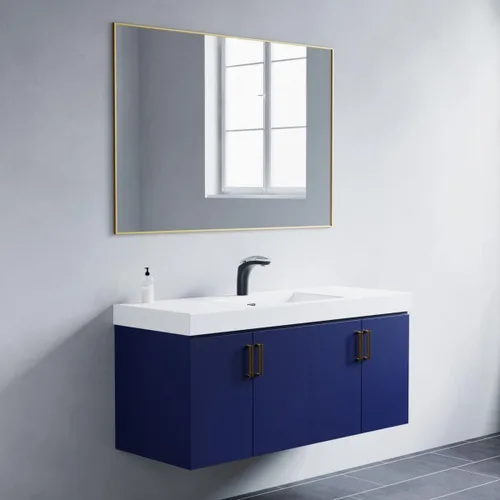 Vista 10 de Dowell Espejo de baño Espejo de pared rectangular con marco de metal Espejo de marco delgado Espejo de tocador de baño moderno - Negro 5004