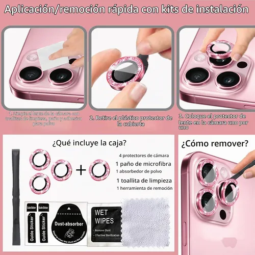 Vista 7 de Protector de lente de cámara compatible con iPhone 14 Pro Max, para Apple iPhone 14 Pro / 14 Pro Max, cubierta de cámara brillante
